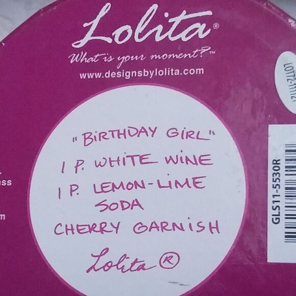 Lolita Wine Glass Birthday Girl Cocktail Recipe Hand Painted Yellow Pink New - Picture 13 of 13
